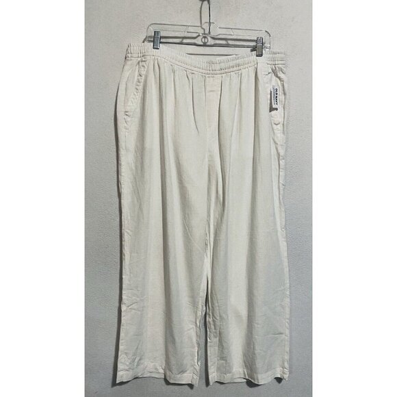 Old Navy Pants Womens XL Bright White Wide Leg High Waisted Linen Blend Boho - Picture 1 of 6
